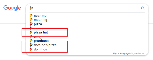 Pizza emoji search suggestions